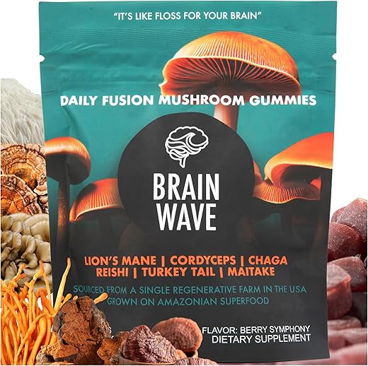 Gummies de Cogumelos Superfood | Suplemento Diário Delicioso de Cogumelos | Leão Mane Reishi Cordyceps Turkey Tail Chaga Maitake | Gummies de Cogumelos - BRAIN WAVE