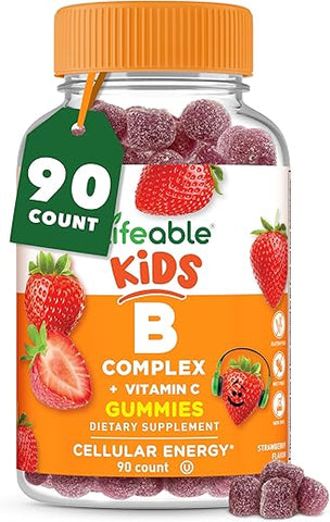 Complexo de Vitamina B para Crianças | com VIT C | Gomas de Complexo B com Sabor Delicioso | Complexo B Vegano para Crianças | Suporte Energético e Nervoso | 90 Gomas - Lifeable