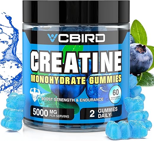 VCBIRD - Creatina Monohidratada 5g Por Porção, Suplemento Sem Açúcar para Suporte de Força, Desempenho, Energia, Recuperação, Creatina Sem Glúten para Mulheres e Homens, Sabor Mirtilo