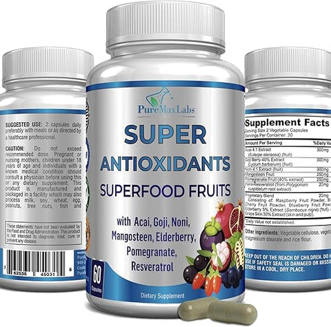 YUMMYVITE - Superfood Complexo de Frutas Super Antioxidantes – Açaí, Goji, Noni, Mangostão, Romã, Sambucus, Resveratrol, Suporte Imunológico, Cuidados com a Pele – 60 cápsulas