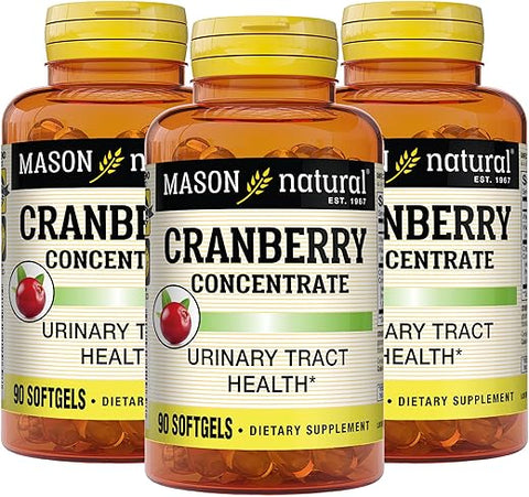Concentrado de Cranberry 12:1 com Vitamina C e E – Suporte à Saúde Antioxidante e Imunológica, Manutenção de um Sistema Urinário Saudável, 90 Cápsulas (Pacote com 3) - MASON NATURAL