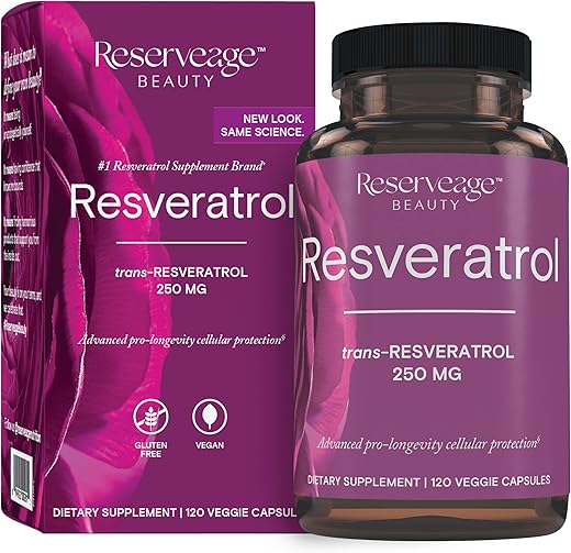 Reserveage Nutrition - Reserveage Beauty Resveratrol 250 mg – Melhor Trans-Resveratrol – Antioxidante Vegano para Células