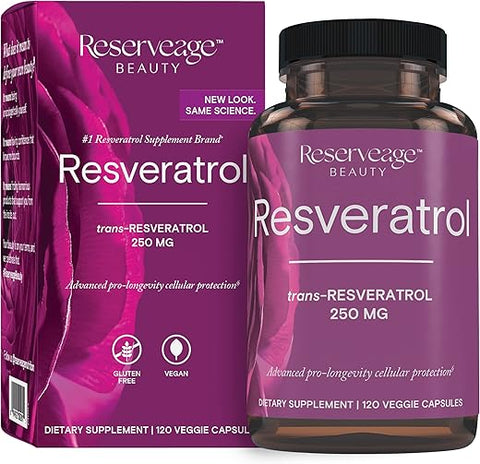 Reserveage Nutrition - Reserveage Beauty Resveratrol 250 mg – Melhor Trans-Resveratrol – Antioxidante Vegano para Células