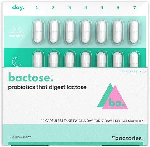 BACTOSE - Pílulas de Lactase Probióticas para Alívio Duradouro – Desfrute novamente dos laticínios – Suplemento para Intolerância à Lactose – Produza Enzimas Lactase no Intestino – Naturalmente quebre a Lactose (Tomar por 7…)