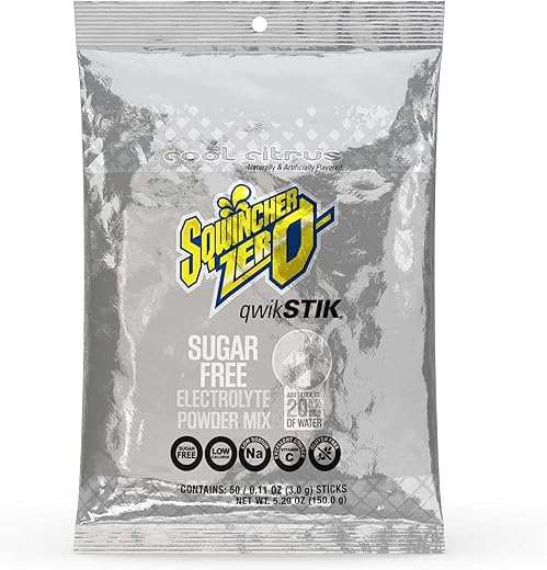 Zero Qwik Stik: Bebida Hidratante em Pó de Reposição de Eletrólitos, Sem Açúcar, Baixa Caloria, Baixo Sódio, Sabor Cítrico Refrescante, 50 Pacotes de 3g - Sqwincher