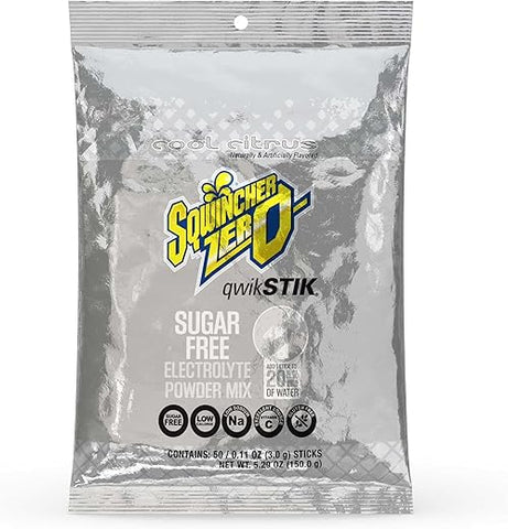 Zero Qwik Stik: Bebida Hidratante em Pó de Reposição de Eletrólitos, Sem Açúcar, Baixa Caloria, Baixo Sódio, Sabor Cítrico Refrescante, 50 Pacotes de 3g - Sqwincher