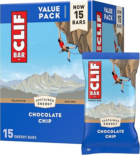 Chocolate Chip – Barras Energéticas de 2.4 oz (15 Pacotes) – Aveia Orgânica – 10g de Proteína – Sem OGM – Baseada em Plantas - Clif Bar