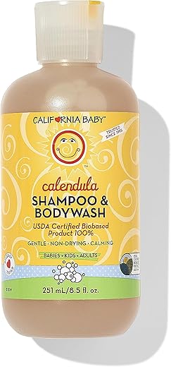 Shampoo e Sabonete Líquido California Baby Calendula – Testado contra alergias, para pele seca e sensível, 100% à base de plantas – Certificado pelo USDA, 251 mL / 8.5 fl. oz