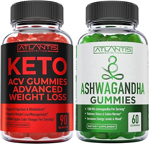 Atlantis Nutrition - Keto ACV Gummies – Perda de Peso Avançada – 90 Gummies + Ashwagandha – 60 Gummies