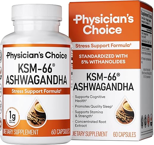 Physician's CHOICE - KSM-66 Extrato de Raiz de Ashwagandha em Pó – Redução de Estresse e Melhora do Humor – 60g