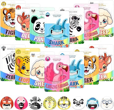 24 Pcs Máscaras Faciais Tema Animal para Pele com Personagens de Animais – Máscaras Divertidas com Fragrância para Cuidados com a Pele de Meninas, Mulheres e Adolescentes – Festa de Spa, Noite das Meninas - Dunzy