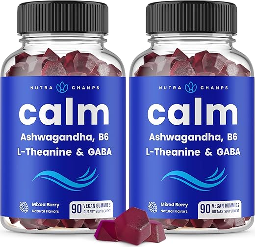 NutraChamps - Calm Gummies | Suplemento de Gomas para o Estresse com Ashwagandha, L-Theanine, GABA, Vitamina B6 | Marca em Destaque