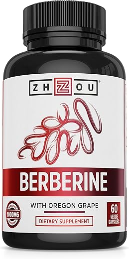 ZHOU - Zhou Nutrition Berberine 1000mg com Oregon Grape, Vegano, Sem Glúten, 30 Porções