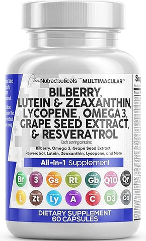 Clean Nutraceuticals - Vitaminas para a saúde ocular com Mirtilo 6000mg Luteína – Marca: Eye Health