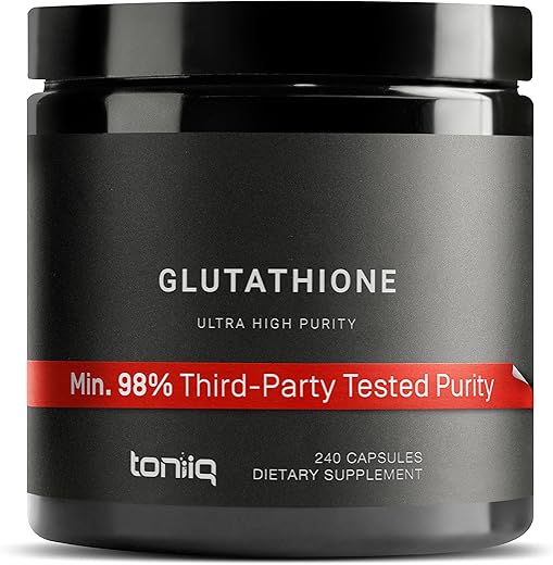 Cápsulas de Glutationa Ultra Concentrada de Alta Potência – Fórmula Concentrada de 1000mg – 98% Altamente Purificada e Bioacessível – Fermentação Não-OGM – 240 Cápsulas de Glutationa Reduzida - Toniiq