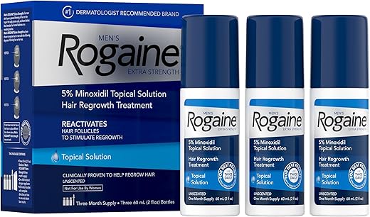 Extra Strength 5%% Minoxidil – Tratamento Queda de Cabelo 3 Meses – 3 x 60 ml - Rogaine