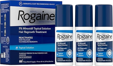 Extra Strength 5%% Minoxidil – Tratamento Queda de Cabelo 3 Meses – 3 x 60 ml - Rogaine