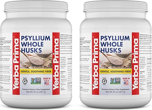 Fibra de Casca de Psyllium Integral 567g (Pacote com 2) – Vegano, Sem Glúten, Não-OGM - Yerba Prima