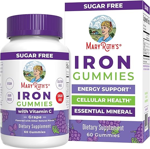 MaryRuth Organics - MaryRuth’s Gomas de Ferro para Adultos | Sem Açúcar | Suplemento de Ferro em Gomas com Vitamina C para Maiores de 14 Anos | Suplemento de Ferro para Deficiência de Ferro | Suporte Imunológico | Vegano