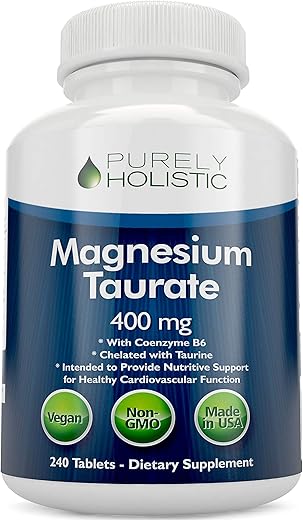 Purely Holistic - Magnésio Taurato 400mg Comprimidos – Magnésio Quelato com Taurina e Coenzima B6 – Complexo de Magnésio de Alta Absorção para Saúde Cardiovascular, Função Muscular e Nervosa – 240 comprimidos