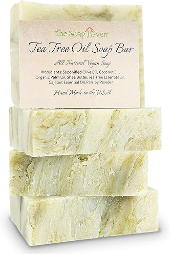 The Soap Haven - Sabonete de Tea Tree – 4 Barras de Sabonete de Óleo de Tea Tree Natural para Rosto, Mãos, Pés e Corpo – Combate Manchas, Coceira e Odor Corporal. 4 Barras Grandes de 130g, Feitas à Mão nos EUA com Ingredientes Não-OGM