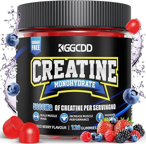 KGGCDD - Creatine Monohydrate Gummies Sem Açúcar, 5g de Creatina Monohidratada por Porção para Máxima Força Muscular, Energia Foco Resistência, Suplementos de Creatina para Mulheres e Homens 120 Unidades