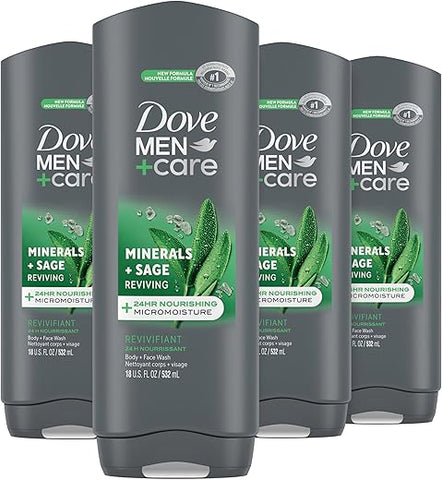DOVE MEN + CARE - Dove Men Care Sabonete Líquido Mineral Sage 4 Unidades para Cuidados da Pele Masculina Lava Efetivamente as Bactérias Enquanto Nutre Sua Pele 18 ml