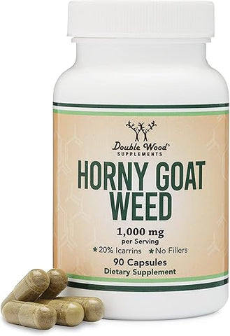 Double Wood Supplements - Horny Goat Weed para Homens e Mulheres – Sem Preenchedores (Força Máxima Epimedium Pad. para 20% Icariins) 1.000mg por Porção, 90 Cápsulas (Suplemento Potencializador Masculino) por Double Wood