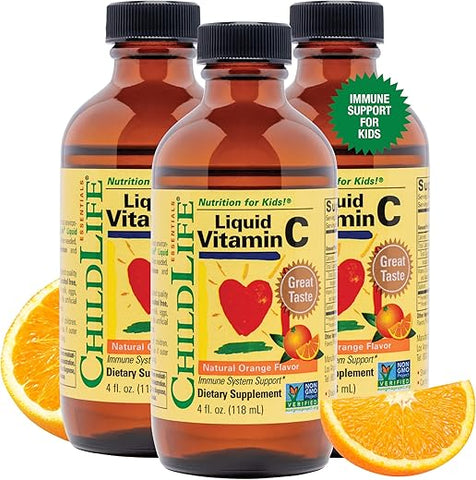 Vitamina C Líquida Lipossomal, Pura e para Crianças – Suporte ao Sistema Imunológico – Sabor Natural de Laranja – 120ml - CHILDLIFE ESSENTIALS