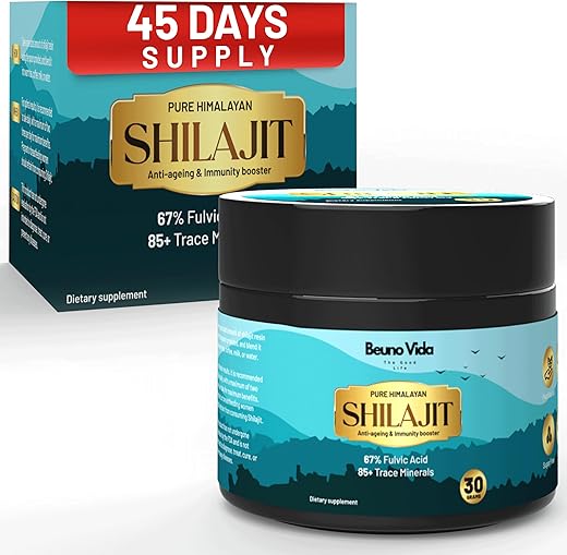 BEUNO VIDA - Resina Orgânica de Shilajit do Himalaia Puro – 87 Minerais Traços, 67% Ácido Fúlvico, Não-OGM, Vegano – Aumenta Energia, Vitalidade, Desempenho