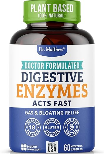 Dr. Matthew - Melhores Enzimas Digestivas para Mulheres – Marca: Primeira Digestão – 60 cápsulas de 500mg