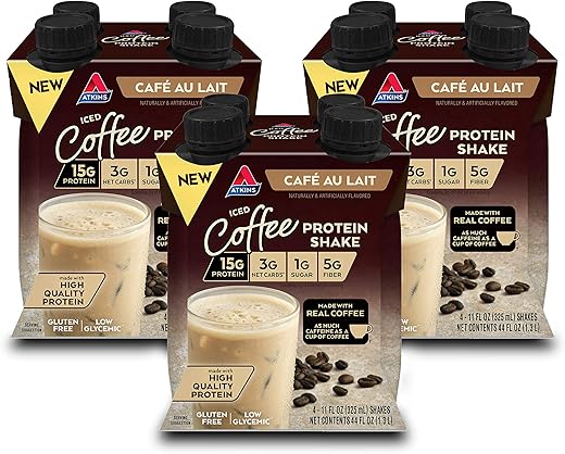 Café Au Lait Shake Proteico Gelado, 15g Proteína, Baixo Índice Glicêmico, 3g Carboidrato Líquido, 1g Açúcar, Amigo do Keto, 12 Unidades - Atkins