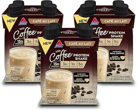 Café Au Lait Shake Proteico Gelado, 15g Proteína, Baixo Índice Glicêmico, 3g Carboidrato Líquido, 1g Açúcar, Amigo do Keto, 12 Unidades - Atkins