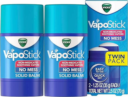 VapoStick Bálsamo Sólido, Sem Bagunça, Alívio com Vapores Vicks Não Medicados, Aplicador Fácil de Usar sem Toque, Secagem Rápida, Sensação Leve na Pele, 35g x 2 - Vicks