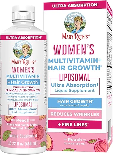 MaryRuth Organics - Lustriva Hair Growth Liposomal | Multivitamínico Feminino | Biotina | Vitamina D | Vitaminas do Complexo B | Testado Clinicamente para Cabelos Mais Grossos, Rugas, Linhas Finas, Cuidados com a Pele | Idade 18+ | Cabelos