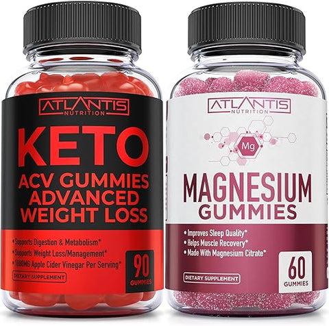 Atlantis Nutrition - Keto ACV Gummies Avançado para Perda de Peso 90 Gummies + Magnésio Citrato 60 Gummies | Marca Keto ACV