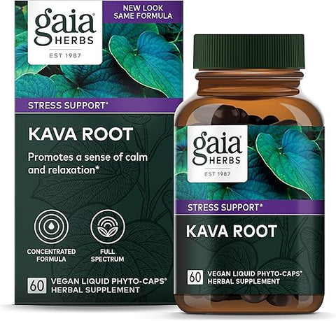 Kava Root – Alivia o Estresse e Promove o Relaxamento Natural – 60 Cápsulas Líquidas Veganas de Kava Nobre (20 Dias) - Gaia Herbs