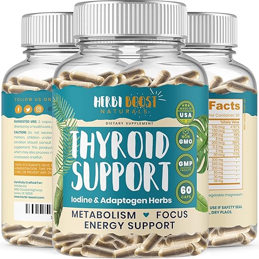 HERBI BOOST NATURALS - Thyroid Support for Women | Suplemento Extra Forte 1069mg para Metabolismo e Concentração com Ashwagandha, L-Tirosina, Zinco, Selênio