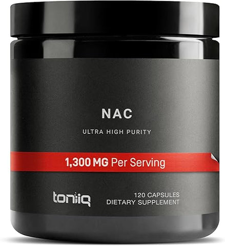 1300mg NAC – Suprimento de 2 Meses – Pureza Testada Mín. 98%% – Suplemento de Cisteína NAC de Alta Potência e Bioacessível – 120 Cápsulas Vegetarianas de N Acetil Cisteína – Testado em Laboratório TQ - Toniiq