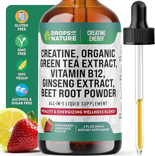 Drops Of Nature - Gotas de Creatina Monohidratada e Vitamina B12 – Com Pó de Beterraba e Chá Verde Orgânico | Marca: [Nome da Marca]
