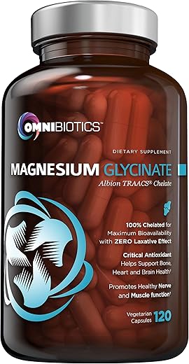 OmniBiotics - Suplemento de Magnésio Glicinato Albion TRAACS Bisglicinato Puro – 200 mg – 120 Cápsulas Vegetarianas