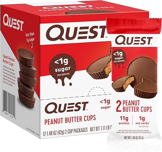 Peanut Butter Cups – 11g Proteína, 1g Açúcar, Baixo Carboidrato, Sem Glúten, Amigo do Keto – Embalagem com 12 Unidades - Quest Nutrition
