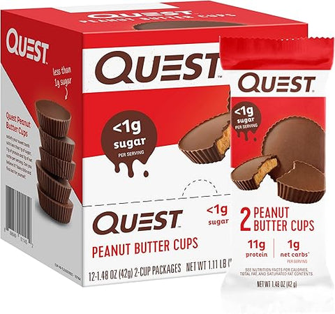 Peanut Butter Cups – 11g Proteína, 1g Açúcar, Baixo Carboidrato, Sem Glúten, Amigo do Keto – Embalagem com 12 Unidades - Quest Nutrition
