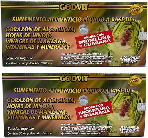 Generic - 2 Pack Alcachofivida: 30 Ampolas Plásticas. 60 Unidades. 300ml