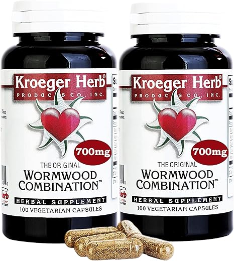 Kroeger Herb Products - Kroeger Herbs – Desintoxicação com Erva-de-Absinto, Noz Preta, Cravo, Quássia – Cápsulas de Erva-de-Absinto, Livre de Transgênicos, Sem Glúten, Sem Conservantes ou Preenchedores – 200g