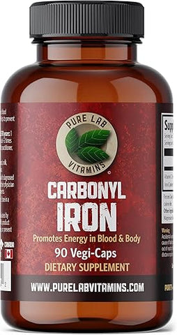 Suplemento de Ferro Carbonyl, 90 Cápsulas Vegetais | Fórmula Única de Ferro Metálico com Ácido Ascórbico, Alta Bioacessibilidade | Não Causa Constipação | Suporte para a Saúde Sanguínea - Pure Lab Vitamins