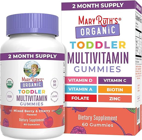 Gummy Vitamina | Crianças e Bebês de 2 anos | USDA | Vitamina C Diária | D3 | Zinco | Frutas Vermelhas e Cereja | Suprimento de 2 Meses - MaryRuth Organics