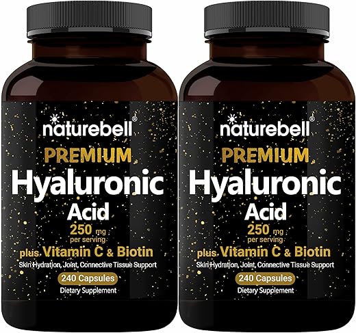 Suplementos de Ácido Hialurônico à Base de Plantas 250mg com Vitamina C 25mg – Embalagem Dupla  NatureBell - NatureBell