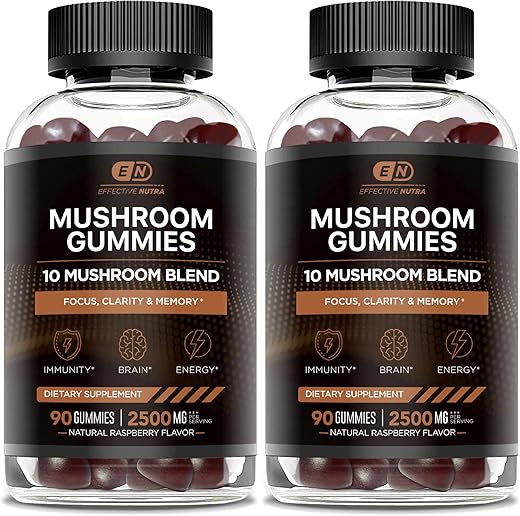 EFFECTIVE NUTRA - Mushroom Gummies 10 Blend – Complexo de Cogumelos 2500mg – Suplemento de Cogumelos para Homens