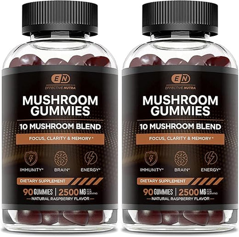 EFFECTIVE NUTRA - Mushroom Gummies 10 Blend – Complexo de Cogumelos 2500mg – Suplemento de Cogumelos para Homens